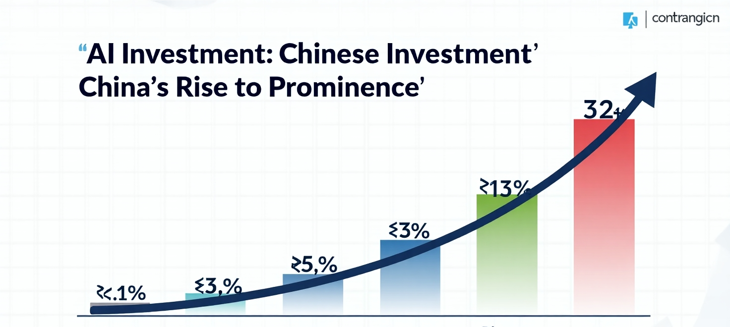 Infográfico mostrando o crescimento do investimento chinês em IA vs. outros países