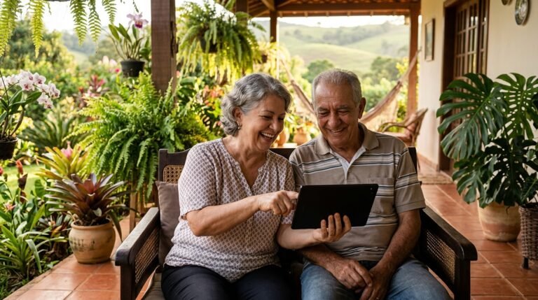 Aposentado conferindo o extrato do benefício do INSS no celular