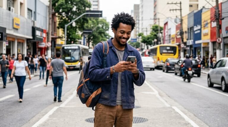 Trabalhador consultando o abono salarial no aplicativo do celular